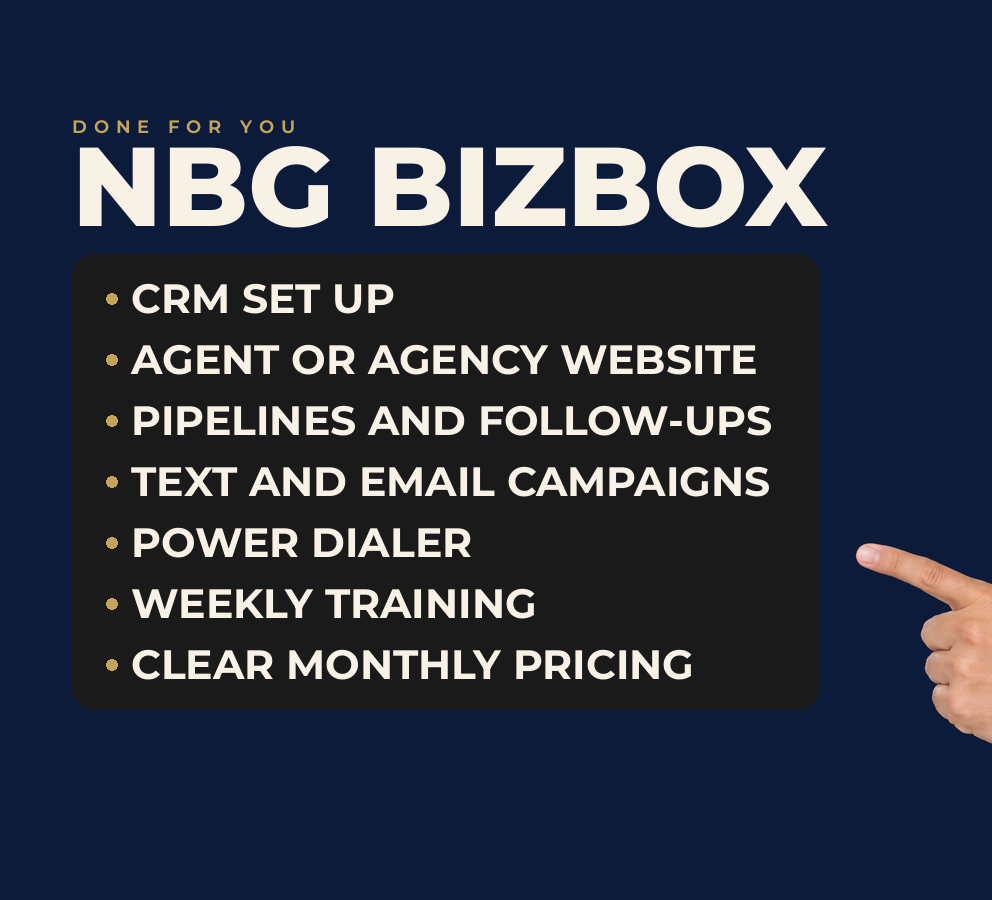 NBG BizBox: CRM setup, website, pipelines, campaigns, power dialer, weekly training, and clear monthly pricing